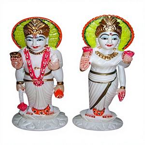 Estatuas de Vishnu y Laxmi de Mármol Italiano, Hechas a Mano, Superficie Pulida Brillante, Estilo Clásico, Duraderas, Decoración de Alta Calidad para el Hogar - Product Image 1