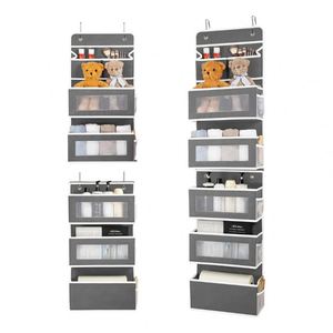 Clear Windows 5 Big Pocket Wall Mount Storage Over the Door Hanging Organizer With Metal <b>Hooks</b> - Product Image 2