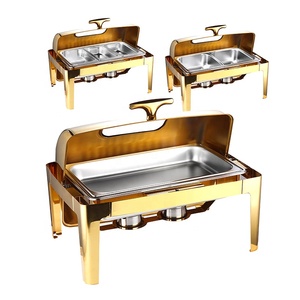 Plats de service <span class=keywords><strong>9L</strong></span> en acier inoxydable de luxe pour buffet et traiteur, chauffe-plats dorés pour la restauration - Product Image 1