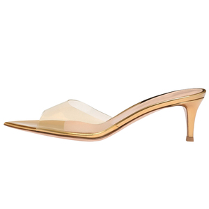 Mules transparentes en PVC à talon chaton pour femmes, sandales à bout pointu et bride large, vente en gros, OEM personnalisé - Product Image 1
