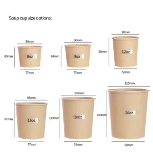 뜨거운 판매 일회용 미니 수프 컵 종이 뜨거운 수프 라운드 컨테이너 에코 친화적 인 종이 수프 컨테이너
