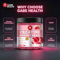 Gummies de créatine à marque privée saveur framboise, 120 unités, végétaliennes, sans gluten, pour la croissance musculaire, la force et la puissance, entraînement, OEM