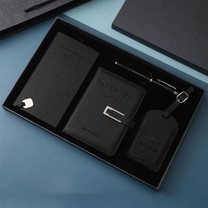 Wholesale Luxury Custom Logo Leather Passport Holder Luggage Tag <b>Notepad</b> Gift Box Set with Letterpress Printing - Product Image 1