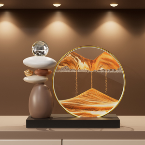 Round 3D Flowing Sand Art Ornament Gold <b>Frame</b> Desktop Decor <b>for</b> Living Room Office TV Cabinet - Product Image 5