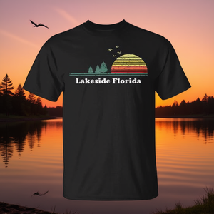 T-shirt con stampa Lakeside Florida Sunset, design vintage, taglia unisex per adulti - Product Image 3