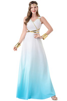 Nouvelle robe de déesse grecque sans manches bleu dégradé, costume de cosplay d'Halloween, costume de scène pour femme