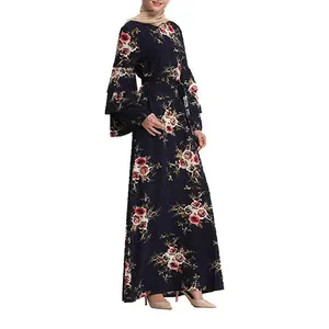Muslim Women Full Sleeve Gown Dress Embroidered Islamic Clothing Muslim Two Piece Dress