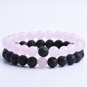 Healing Rose Quartz and Lava Stone Beads <strong>Couple</strong> Distance <strong>Bracelet</strong> His Hers Long Distance Relationship <strong>Bracelet</strong> love <strong>Touch</strong> - Product Image 2