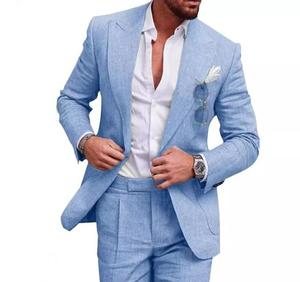 2025 nuevo <span class=keywords><strong>traje</strong></span> elegante de lino para <span class=keywords><strong>hombre</strong></span> de <span class=keywords><strong>boda</strong></span> Casual de un solo pecho Slim Fit Blazer pantalones de alta calidad <span class=keywords><strong>verano</strong></span> 2 piezas <span class=keywords><strong>traje</strong></span> Homme - Product Image 1