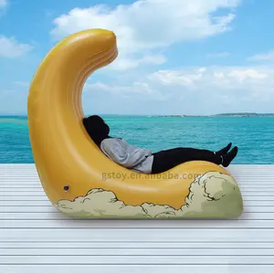 Outdoor Folding Portable Crescent Shaped Blow Up Lounger Living Room Air Chair Inflatable Moon Sofa Bed