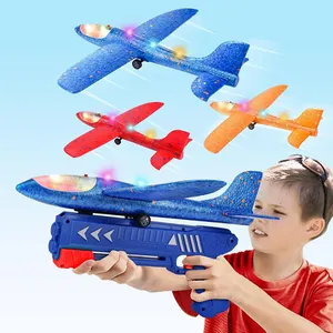Airplane Launcher Toy 12.6" Foam Glider Led Plane 2 Flight Mode Catapult Plane Toy Guns for Kids Outdoor Sport Flying Toys Gifts