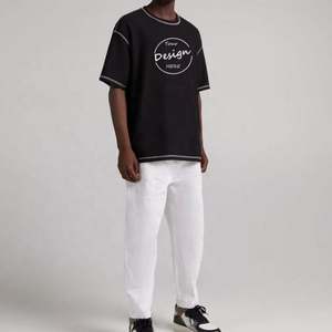 High Quality Logo <b>Sporting</b> Gym Wear Oversized Cotton Black Contrast Stitching <b>White</b> Oversize Fit Puff Print <b>Tshirt</b> for Men - Product Image 3