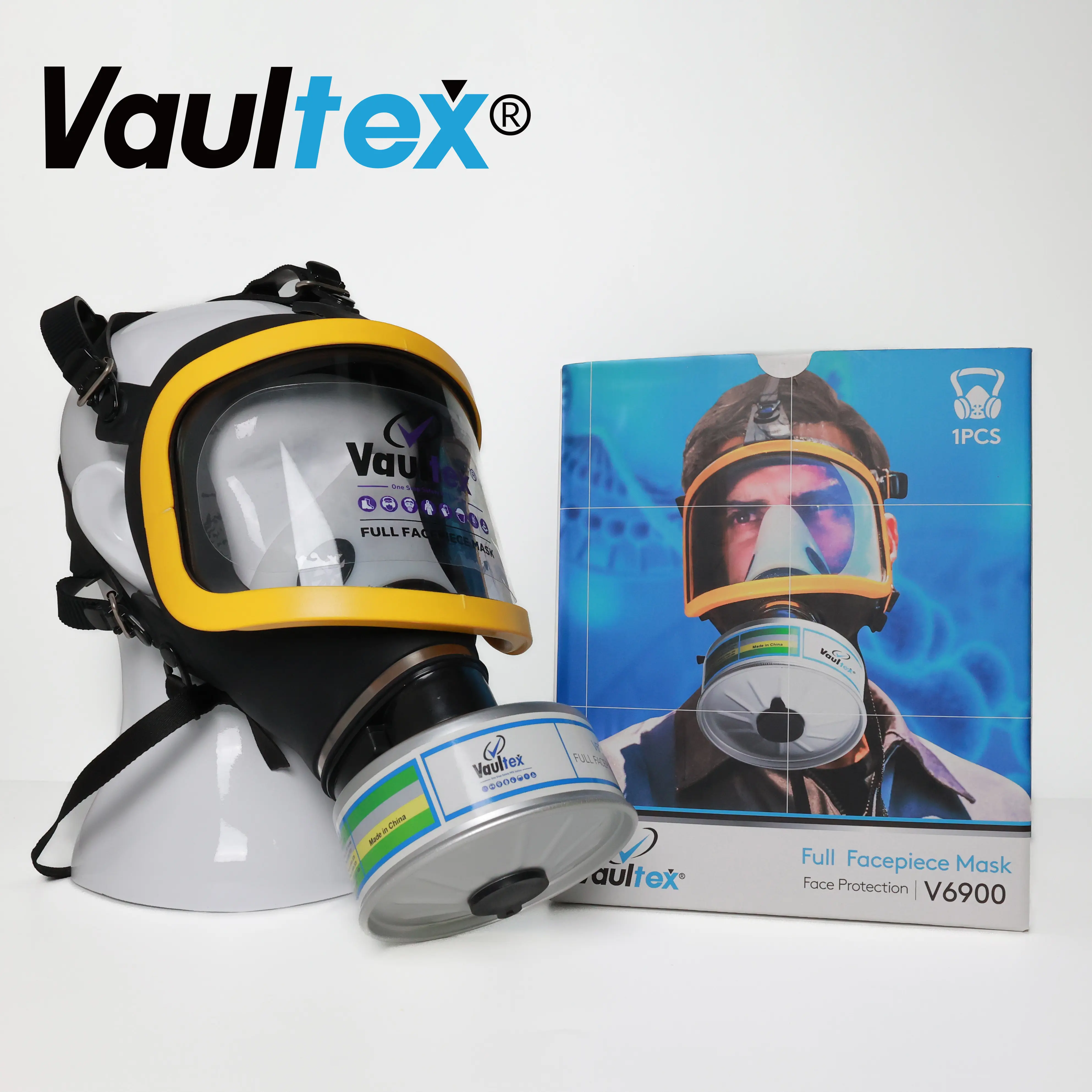 Vaultex RespiratoryFull yüz kalkanı V6900 Anti toz kullanımlık kimyasal teneke kutu kaynak gaz maskesi solunum