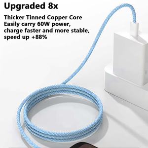 Câble de charge rapide USB-C vers USB-C tressé en nylon 1M 60W PD pour téléphones 17 16 15 /Pro Max, compatible Samsung Type C - Product Image 2