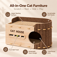 Maison pour chat en feutre à deux niveaux avec surfaces à gratter intégrées et circuit à balles, tapis en sisal en option