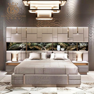 Lit double king size en cuir de luxe, nouveau design BS, grande tête de lit, mobilier de chambre à coucher moderne italien haut de gamme sur mesure pour villas - Product Image 4