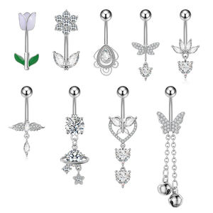 10 pz/set a forma di cuore zircone a forma di ventre a forma di cuore piccolo <span class=keywords><strong>farfalla</strong></span> campana 316L acciaio <span class=keywords><strong>Piercing</strong></span> gioielli lunghi ciondoli fiori anelli <span class=keywords><strong>ombelico</strong></span> - Product Image 1