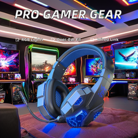 Headset kerja pemain game profesional, earphone LED RGB berkabel USB ANC tahan air untuk olahraga musik DJ Gaming