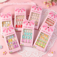 Faux ongles courts amande à presser pour enfants, mignons et adorables, amovibles et réutilisables, pour manucure DIY, cadeau de fête, vente en gros