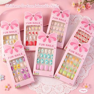 Faux ongles courts amande à presser pour enfants, mignons et adorables, amovibles et réutilisables, pour manucure DIY, cadeau de fête, vente en gros - Product Image 2