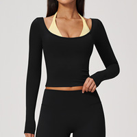 Nouveau style haut de yoga effet deux pièces en Spandex/Nylon, col licou, ajusté, cintrant la taille, séchage rapide, respirant