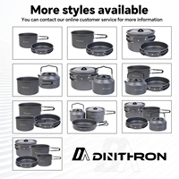 Kit de cuisine de camping pliable, portable, en alliage d'aluminium, pour l'extérieur, avec casseroles, poêles, bouilloire, tasses, assiettes, couverts et sac en filet antiadhésif