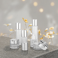 Ensemble de flacons cylindriques en verre de luxe 35ml 100ml 120ml, pots 30g avec couvercle, pompe pulvérisatrice, crème de soin, diffuseur, sérigraphie, emballage