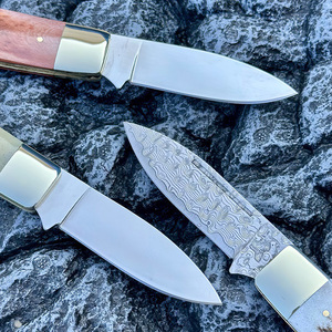 Couteau de poche pliant en acier Damas allemand Bochen avec manche en os de cerf Honn et laiton poli pour le camping en plein air - Product Image 4