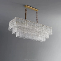 Lustre LED rectangulaire en verre transparent et cuivre, hauteur réglable, pour restaurant, salon, cuisine, maison