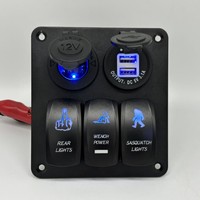Panneau d'interrupteurs à bascule en aluminium DC12V/24V 3/6 voies avec prise USB, voltmètre et prise de courant pour bateaux, camions et véhicules tout-terrain