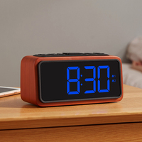 Réveil numérique électronique en bois à LED avec fonction Snooze, calendrier, haut-parleur, alimentation USB, idéal pour hôtel, veilleuse de chevet, vente directe usine