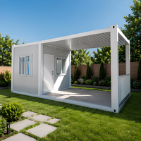 Maison conteneur préfabriquée pliable avec terrasse extérieure, design industriel moderne et modulaire, pour bureau à domicile, atelier, sous-sol ou bureau de jardin
