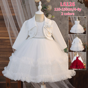 <span class=keywords><strong>Elegante</strong></span> Completo Principessa in Pizzo Rosso Stile Europeo con Giacca, Abito da Festa con Fiori per Compleanno Bambine 8 Anni - Product Image 6