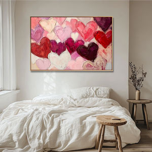 Romantique Saint Valentin Peint <span class=keywords><strong>À</strong></span> La Main Huile Sur <span class=keywords><strong>Toile</strong></span> De Lin Abstrait Texturé pour Rose Moderne Haute Qualité Mur Art <span class=keywords><strong>Coeur</strong></span> - Product Image 2