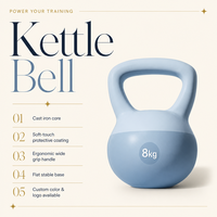 Kettlebell 8 kg, revêtement PVC, durable, poignée large ergonomique, pour la musculation à domicile, entraînement de force, CrossFit, HIIT