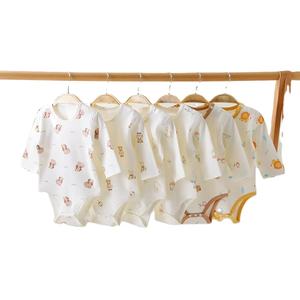 2026 LY 신상 100% 유기농 면 남녀공용 아기 롬퍼 긴팔 스냅 버튼 여밈 만화 프린트 여름옷 신생아 점프슈트 - Product Image 1