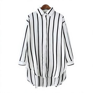 Camisa y Blusa de Lino 100% Ecológico y Transpirable para Mujer, con Rayas, Manga Larga y Botones, Nueva Colección, Venta al Por Mayor - Product Image 1
