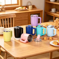 Cadeau d'entreprise de Noël, tasse à café en acier inoxydable de 15 oz, à double paroi isolée, gobelet à lait de bureau avec poignée
