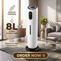 Humidificateur d'air électrique industriel à ultrasons 8L sur pied avec télécommande et aromathérapie pour usage domestique