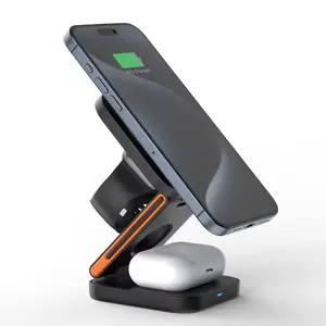 15w 1 Foldable 15w Magnetic Wireless Qi Charger 3 In 1 Multifunction Charging Station Holder For IPhone For Apple Watch For Airpods