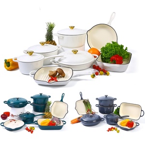 Bộ nồi chảo gang tráng men 11 món với nồi hầm, vỉ nướng, nồi hải sản màu đỏ, xanh lá, xanh dương, cam, thiết kế tùy chỉnh không tráng phủ - Product Image 2