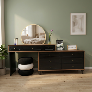 Table de maquillage noire moderne avec miroir éclairé et tiroirs de rangement pour meubles de chambre - Product Image 3