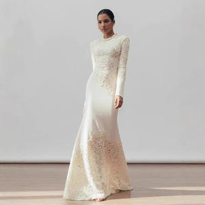 Abito <span class=keywords><strong>da</strong></span> <span class=keywords><strong>Sera</strong></span> Elegante <span class=keywords><strong>da</strong></span> Banchetto Bianco A Sirena Aderente con Lavorazione a Uncinetto Floreale Stile <span class=keywords><strong>Vintage</strong></span> di Lusso e Alta Qualità - Product Image 3