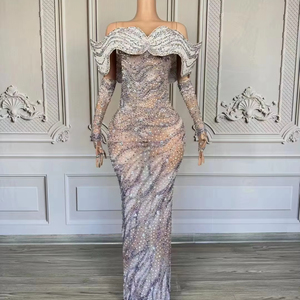 Robes <span class=keywords><strong>de</strong></span> Soirée Sans Bretelles Bal Cristal Coupe A-Line Longueur Ras du Sol pour Banquet Femme Remise <span class=keywords><strong>de</strong></span> Diplôme <span class=keywords><strong>Mariage</strong></span> Soirée Vintage Sexy - Product Image 1