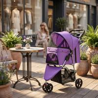 Poussette pliable 3 roues confortable en tissu vert avec fermeture éclair pour animaux de compagnie (chats, chiens) – Offre spéciale Amazon