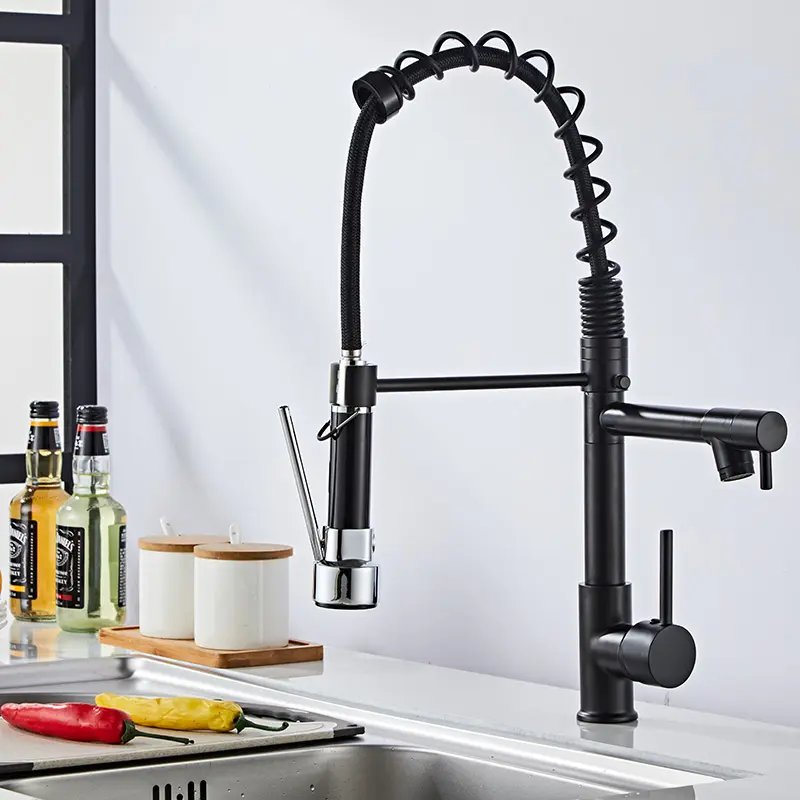 Brass Black Pull Down Sprayer Water Sink Kitchen Faucet
