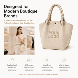 Bolso Tote Tejido de Color Sólido con Logotipo Personalizado SHINY, Bolso de Mano de Punto Grueso Resistente con Asa de Anillo Metálico para Uso Diario de Mujeres, OEM - Product Image 2