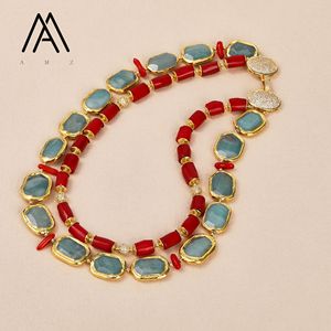Stile Vintage Amazonite gemma dichiarazione <span class=keywords><strong>collana</strong></span> di corallo rosso con perline in oro placcatura stile bohémien per feste - Product Image 2
