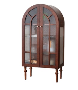 Vetrina ad Arco Antica Stile Mid-Century, Mobile Contenitore Retrò Francese in Legno Massello con Ante in <span class=keywords><strong>Vetro</strong></span>, Libreria Elegante per Soggiorno - Product Image 3