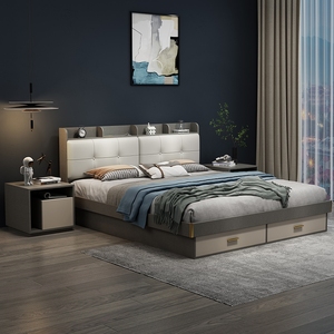 Cama Minimalista Elegante con Diseño Geométrico y Base <span class=keywords><strong>de</strong></span> Láminas Reforzadas para Hoteles y Apartamentos <span class=keywords><strong>de</strong></span> Alta Gama - Product Image 1